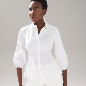 NWT WHBM Smocked Waist Poplin Shirt White House Black Market Medium NEW